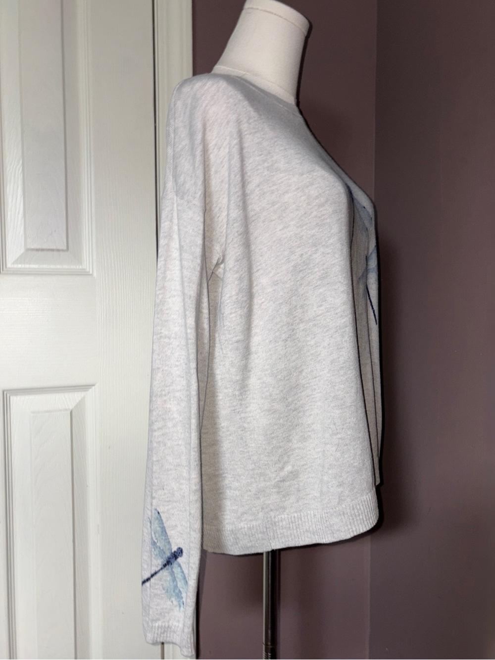 J. Jill Dragonfly Sweater Oversized Crew XS | Cozy Whimsical Boho Knitwear - Picture 2 of 5